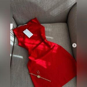 ZARA Little Red Dress Draped Asymmetric Neck Small